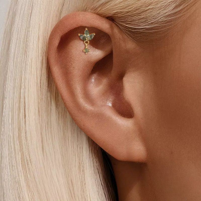 Boucle D'oreille Cartilage Brindille Verte Pendante