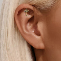 Boucle D'oreille Cartilage Brindille Verte Pendante
