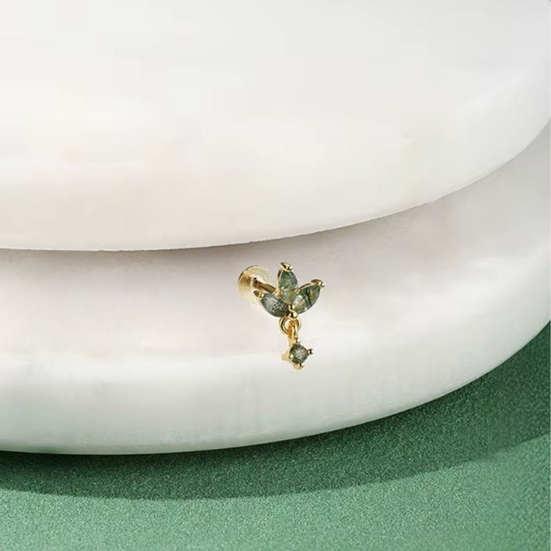 Boucle D'oreille Cartilage Brindille Verte Pendante