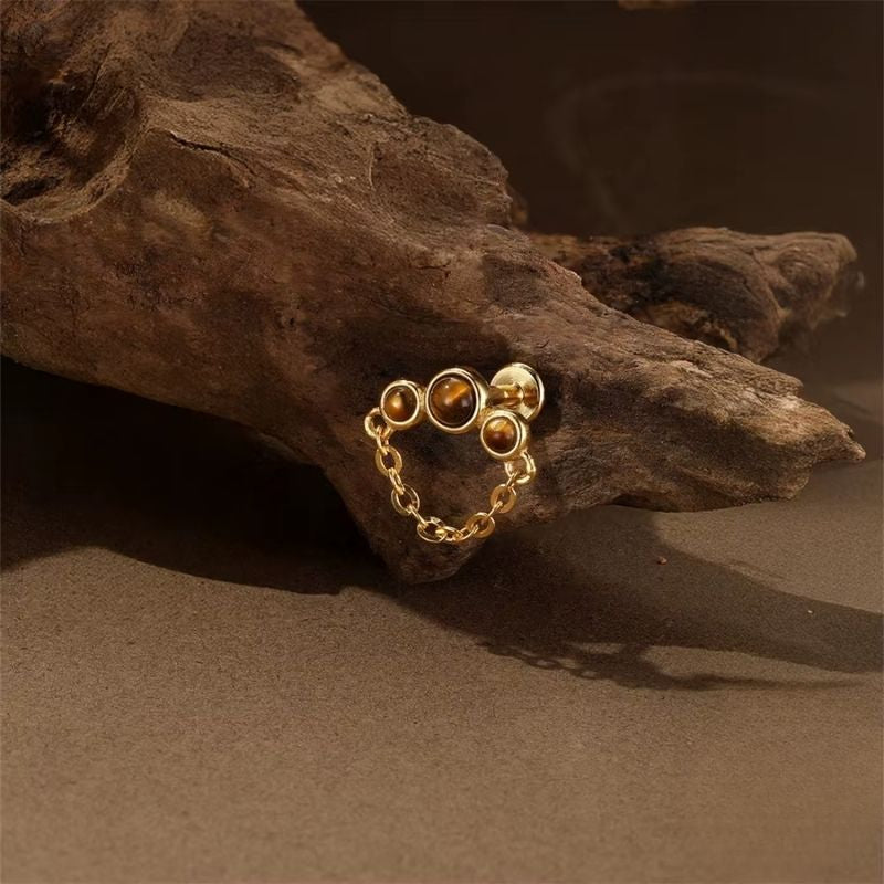 Boucle D'oreille Cartilage Chaîne Trois Perles Marron