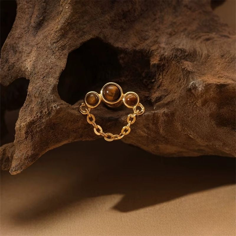 Boucle D'oreille Cartilage Chaîne Trois Perles Marron