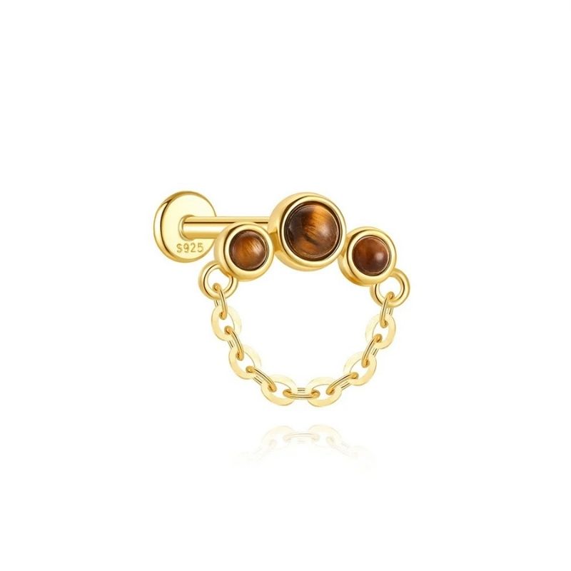 Boucle D'oreille Cartilage Chaîne Trois Perles Marron