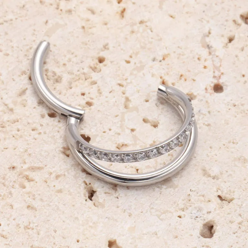 Boucle D'oreille Cartilage Effet Double Anneau Zircon