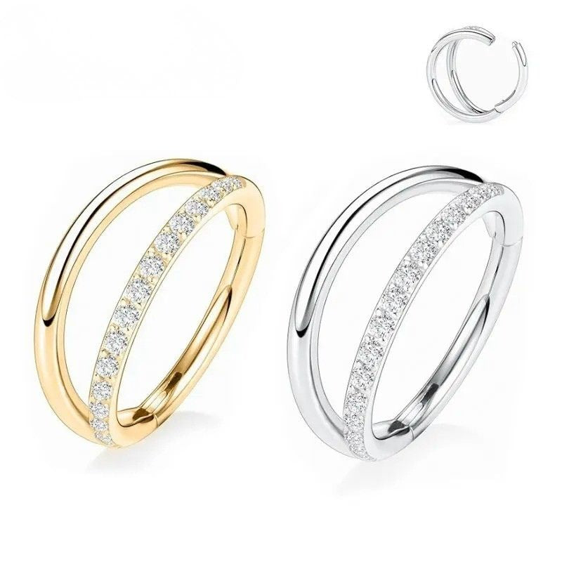 Boucle D'oreille Cartilage Effet Double Anneau Zircon