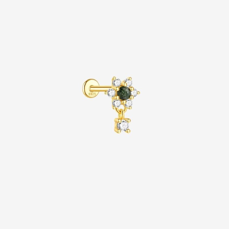 Boucle D'oreille Cartilage Fleur Pierre Verte