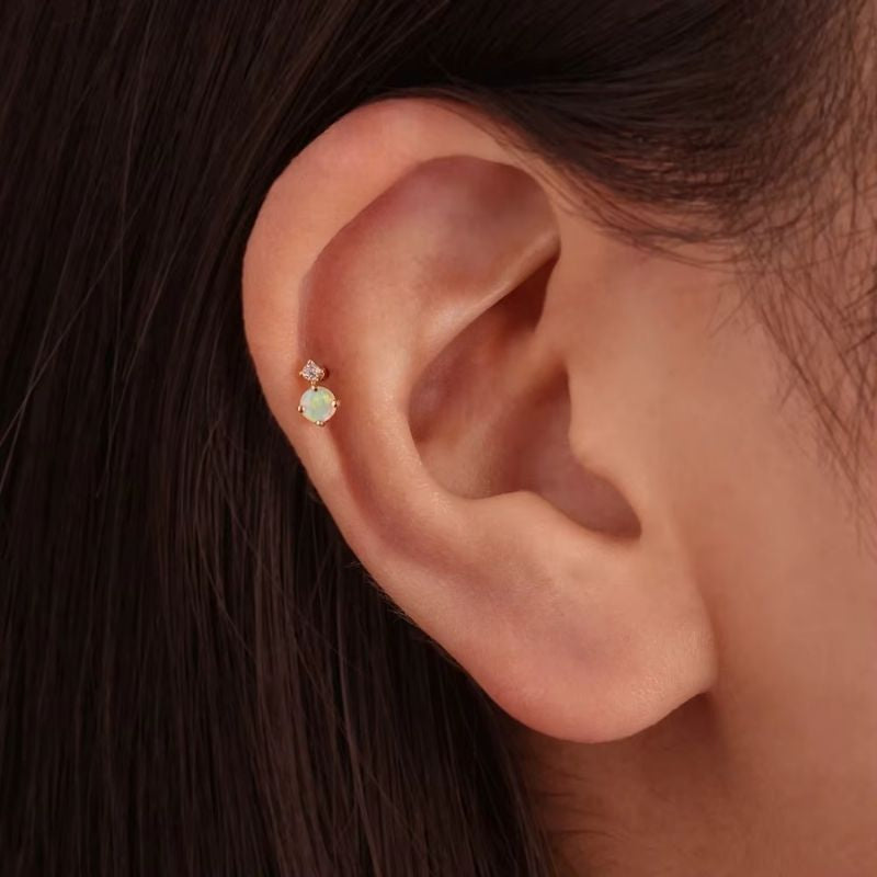 Boucle D'oreille Cartilage Opale Solitaire Zircon