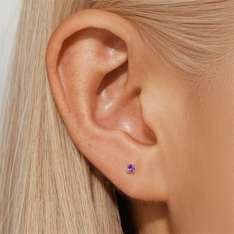 Boucle D'oreille Cartilage Pierre Violette Ronde