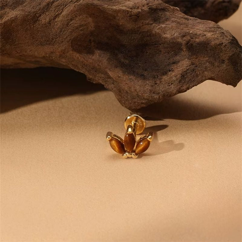 Boucle D'oreille Cartilage Puce Lotus Marron