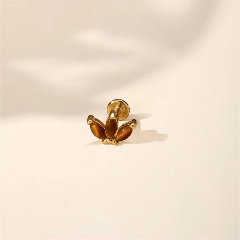 Boucle D'oreille Cartilage Puce Lotus Marron