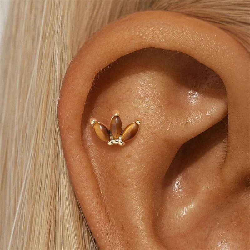 Boucle D'oreille Cartilage Puce Lotus Marron