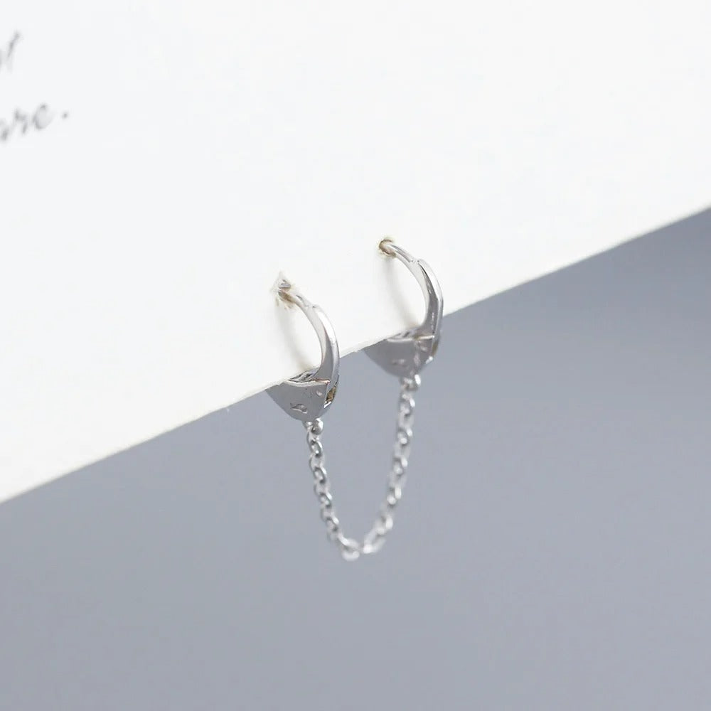 Boucle D'Oreille Chaine 2 Trous Argenté Menottes