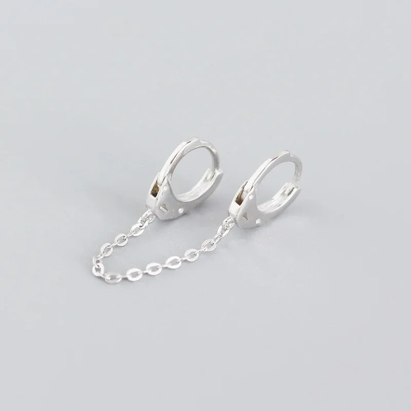 Boucle D'Oreille Chaine 2 Trous Argenté Menottes