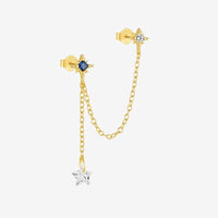 Boucle D'Oreille Chaine 2 Trous Bleu Nuit Et Zircon