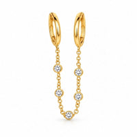 Boucle D’oreille Chaine 2 Trous Dorée À Cinq Pierres