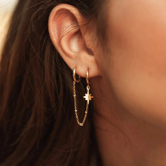 Boucle D'Oreille Chaine 2 Trous Étoile Acier inoxydable