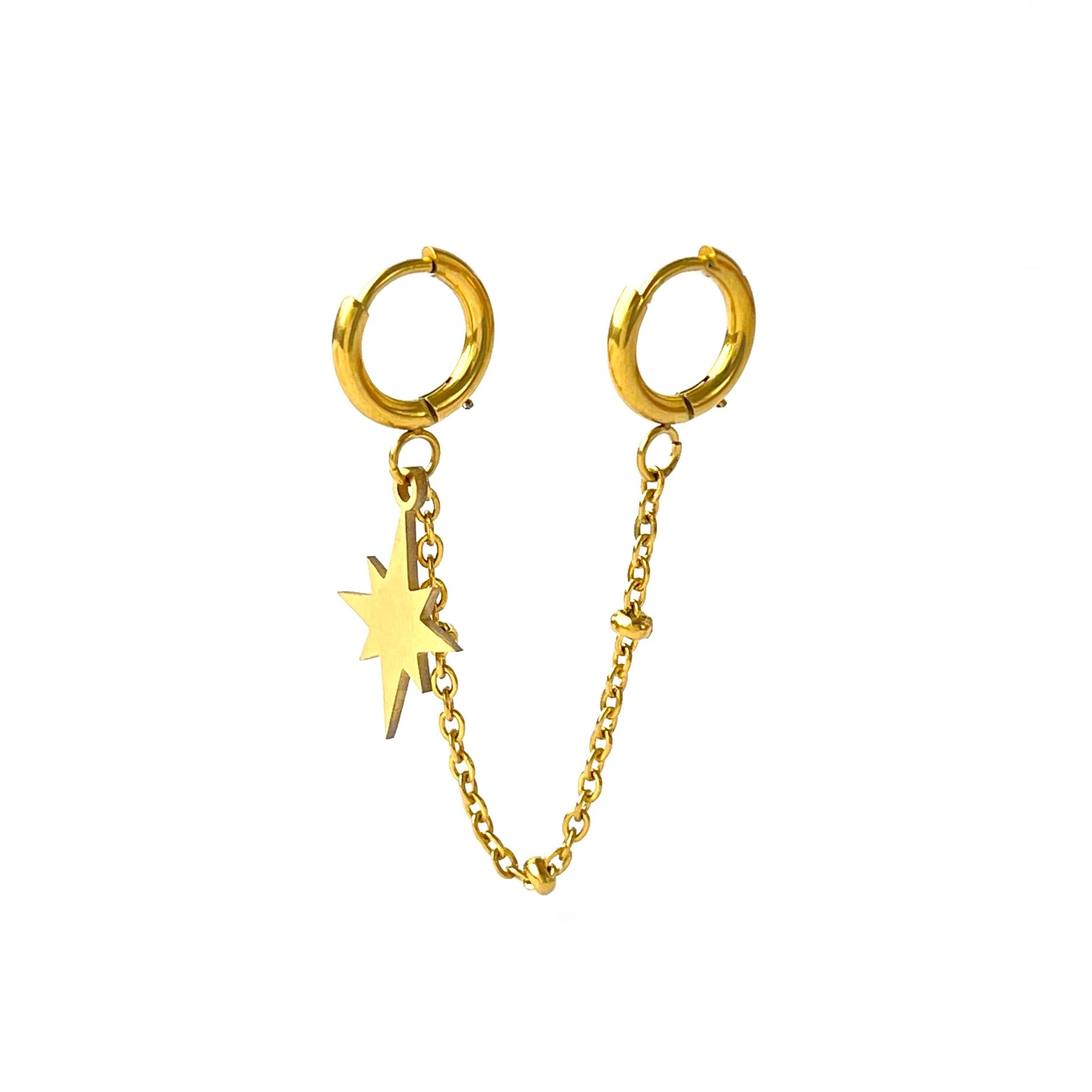 Boucle D'Oreille Chaine 2 Trous Étoile Acier inoxydable