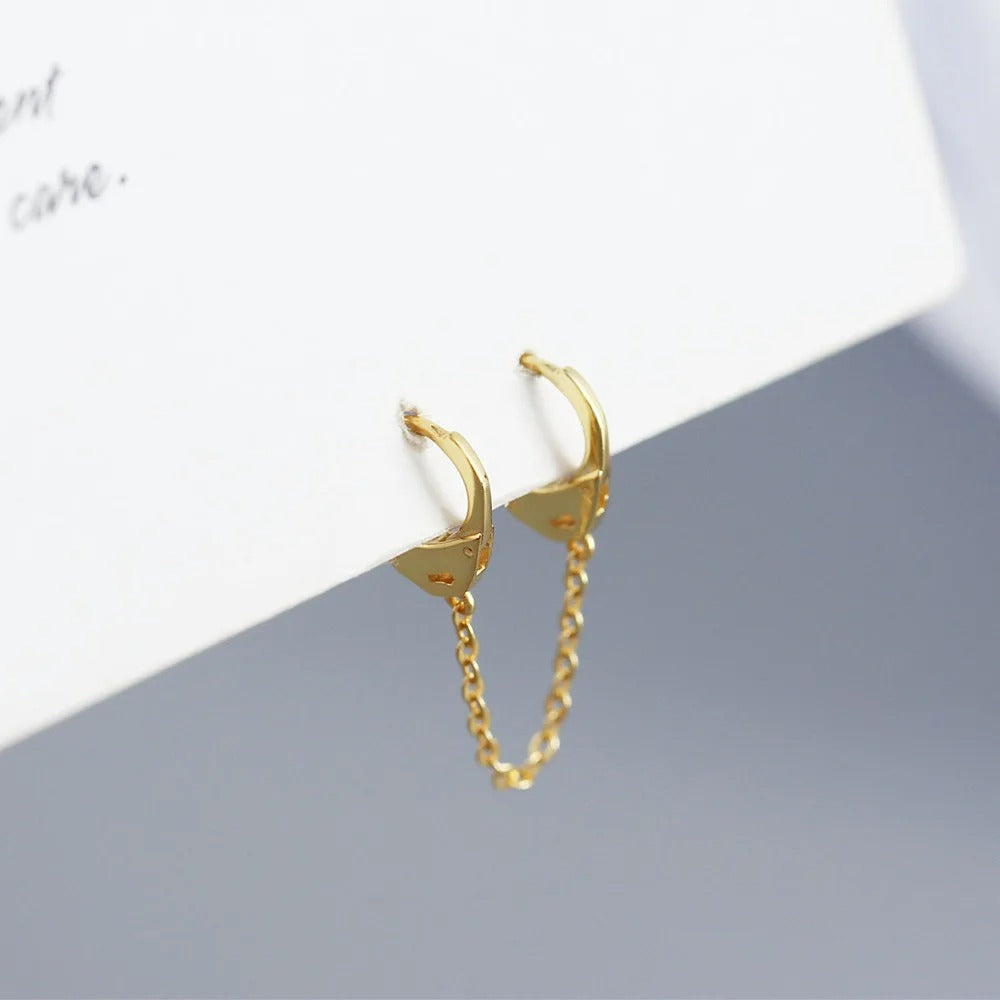 Boucle D'Oreille Chaine 2 Trous Dorée Menottes