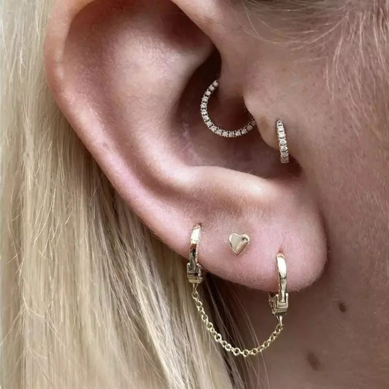 Boucle D'Oreille Chaine 2 Trous Dorée Menottes