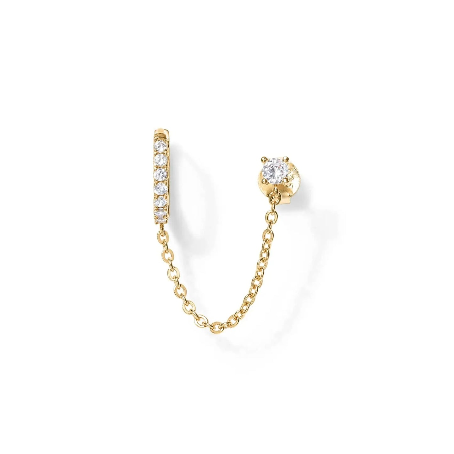 Boucle D'Oreille Chaine 2 Trous Dorée Zircon