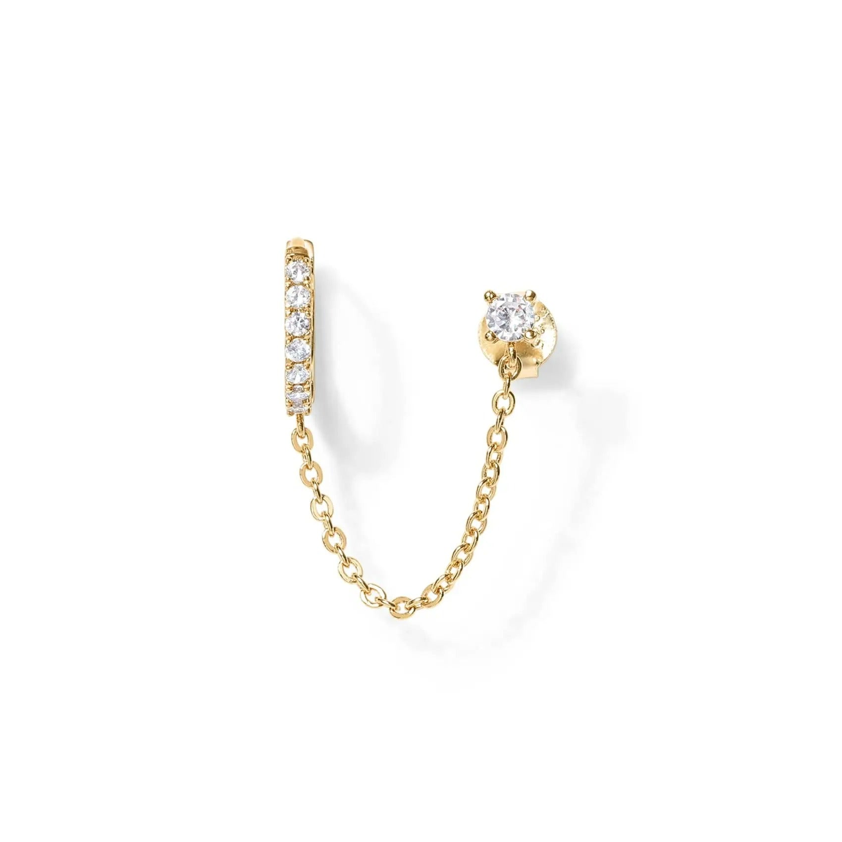 Boucle D'Oreille Chaine 2 Trous Dorée Zircon