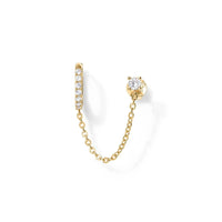 Boucle D'Oreille Chaine 2 Trous Dorée Zircon