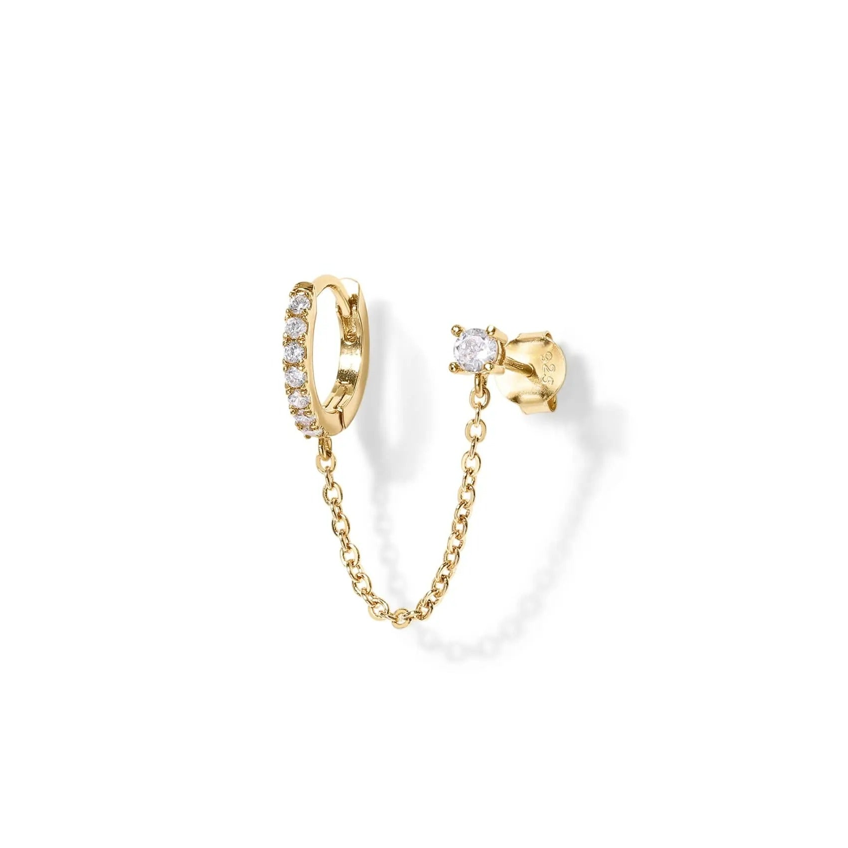 Boucle D'Oreille Chaine 2 Trous Dorée Zircon