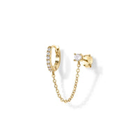 Boucle D'Oreille Chaine 2 Trous Dorée Zircon