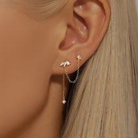Boucle D'oreille Chaine 2 Trous Feuilles Dorées - Argent