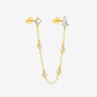 Boucle D'Oreille Chaine 2 Trous Larme Et Pierres Semées