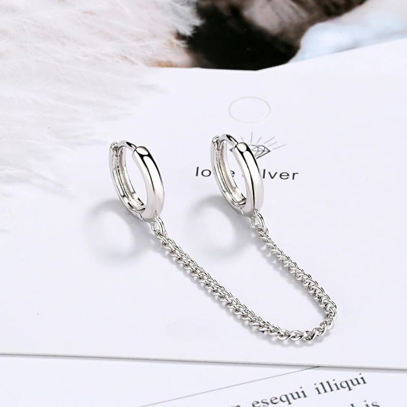 Boucle D'Oreille Chaine 2 Trous Minimaliste