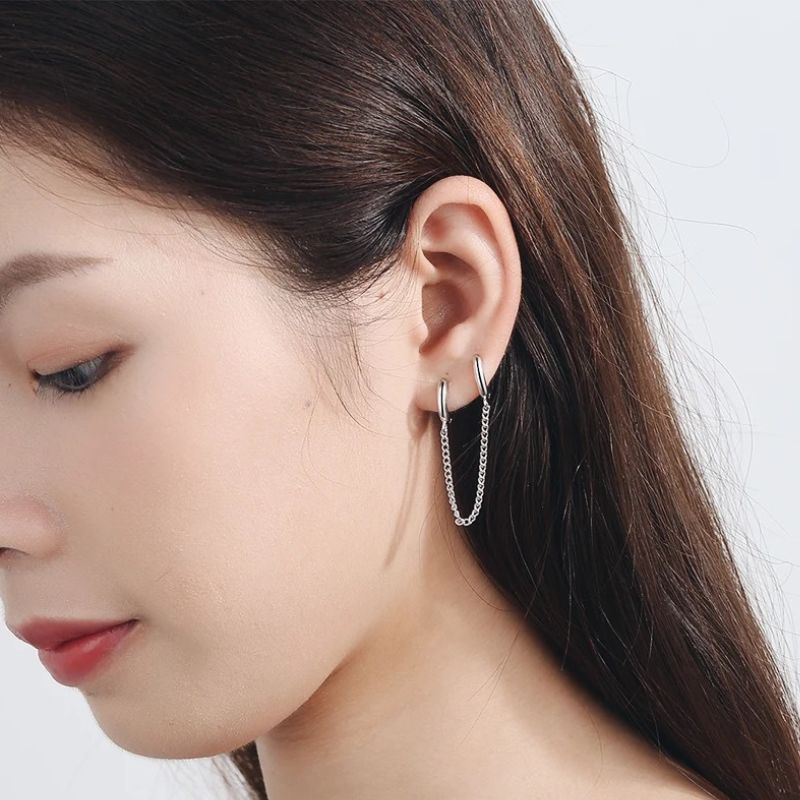 Boucle D'Oreille Chaine 2 Trous Minimaliste