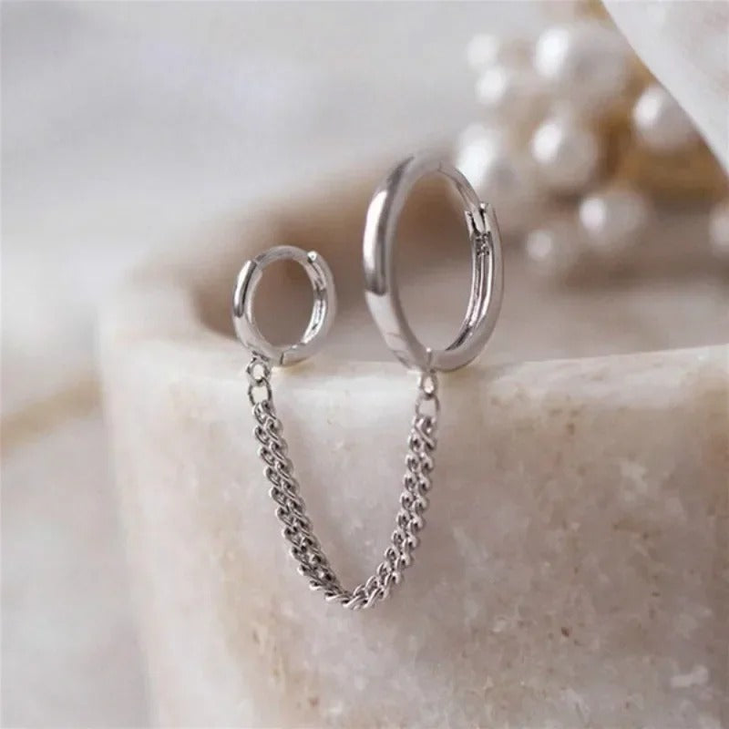 Boucle D'Oreille Chaine 2 Trous Mix Anneaux