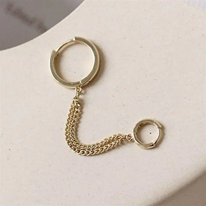 Boucle D'Oreille Chaine 2 Trous Mix Anneaux