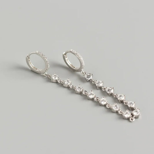 Boucle D'Oreille Chaine 2 Trous Strass Zircon