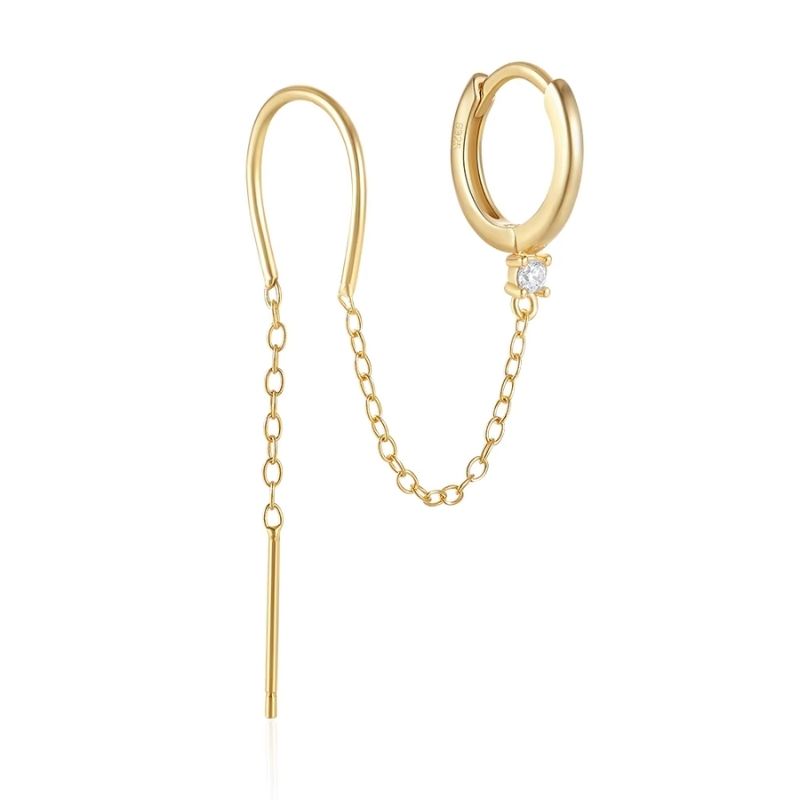 Boucle D'oreille Chaine 2 Trous Tige Dorée