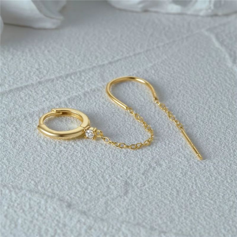 Boucle D'oreille Chaine 2 Trous Tige Dorée