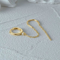Boucle D'oreille Chaine 2 Trous Tige Dorée