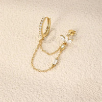Boucle d'Oreille Chaine Anneau Et Fleur Dorée