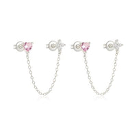 Boucle d'Oreille Chaine Cœur Rose Et Fleur