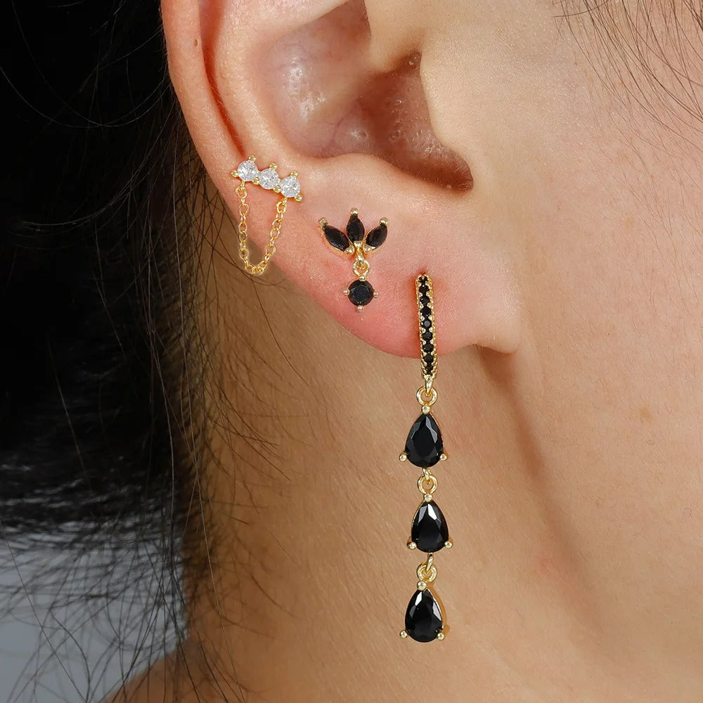 Boucle D'Oreille Chaine Contrastée Noir Acier Inoxydable