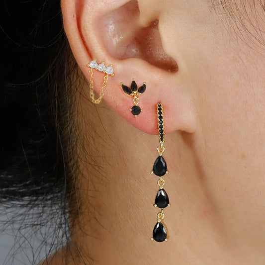 Boucle D'Oreille Chaine Contrastée Noir Acier Inoxydable