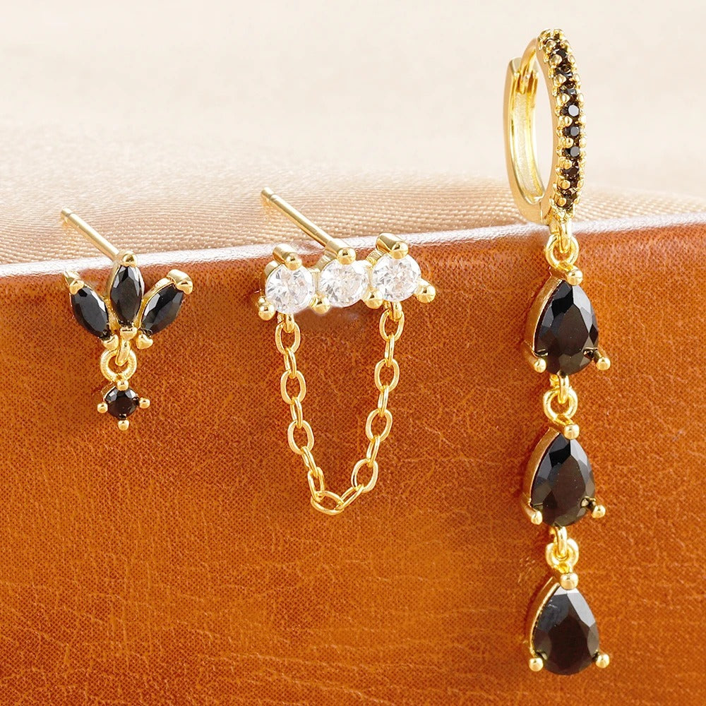 Boucle D'Oreille Chaine Contrastée Noir Acier Inoxydable