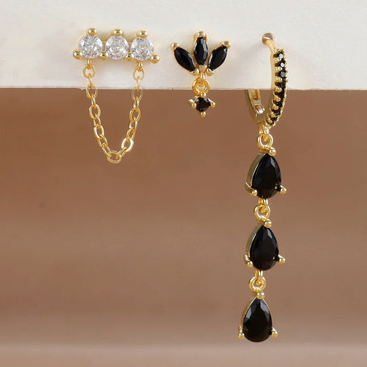 Boucle D'Oreille Chaine Contrastée Noir Acier Inoxydable