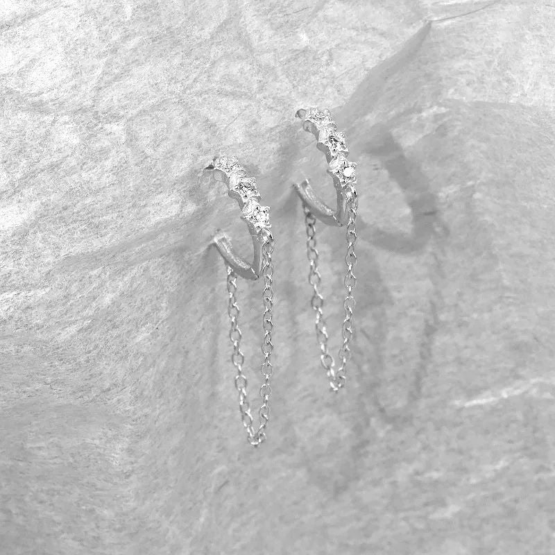 Boucle d'Oreille Chaine Créole Argentée Scintillante