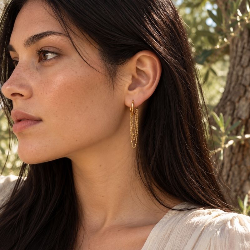 Boucle D’oreille Chaine Créole Cascade Trois Rangs - Acier Inoxydable