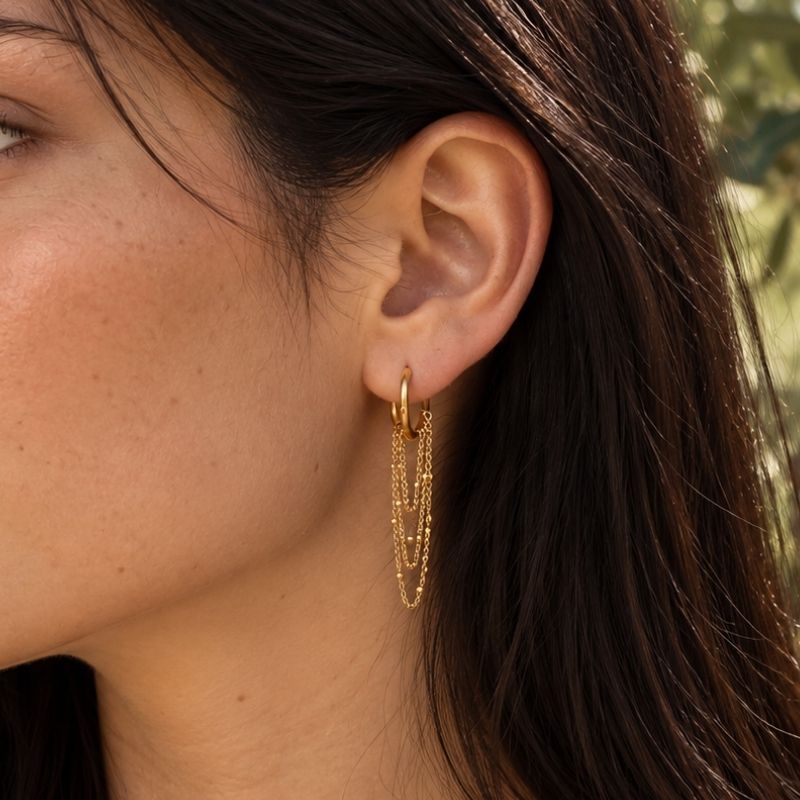 Boucle D’oreille Chaine Créole Cascade Trois Rangs - Acier Inoxydable