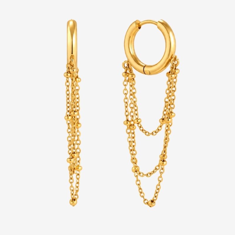 Boucle D’oreille Chaine Créole Cascade Trois Rangs - Acier Inoxydable