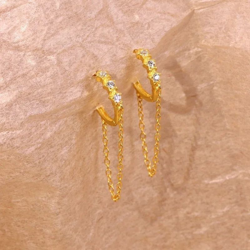 Boucle d'Oreille Chaine Créole Dorée Pendante