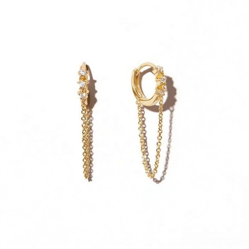 Boucle d'Oreille Chaine Créole Dorée Pendante