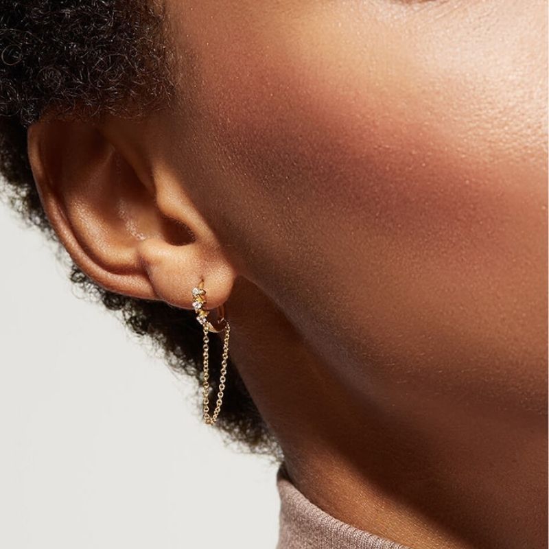 Boucle d'Oreille Chaine Créole Dorée Pendante